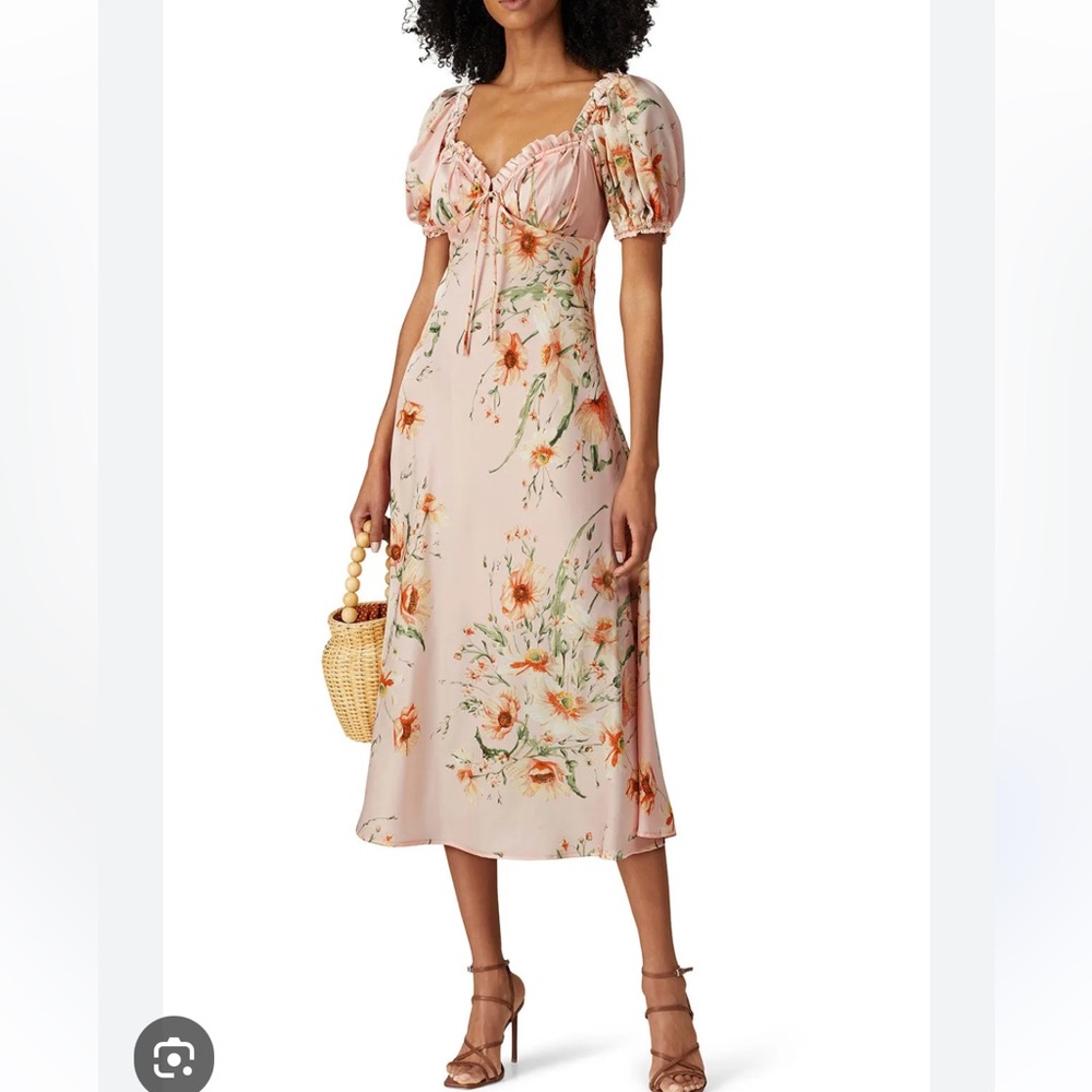 Astr Bloom Puff Sleeve Midi Dress